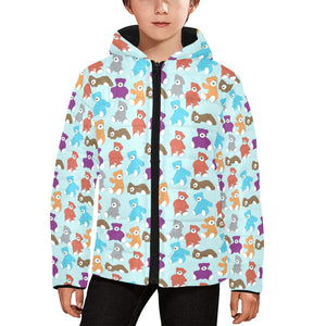 Teddy Bear Pattern Print Design 03 Kids' Boys' Girls' Padded Hooded Jacket