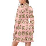 Pretzels Pattern Print Design 04 Women's Long Sleeve Belted Night Robe