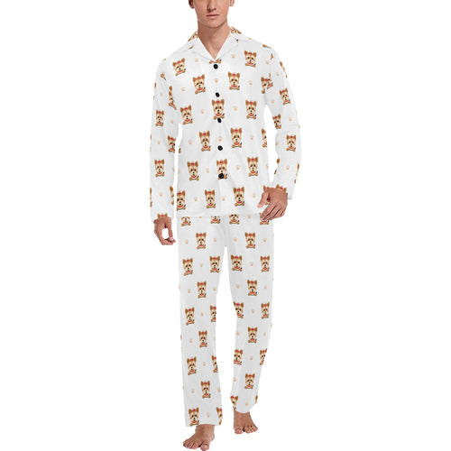 Yorkshire Terrier Pattern Print Design 03 Men's Long Pajama Set