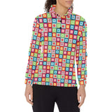 Rainbow Rectancular Pattern Women's Long Sleeve Polo Shirt