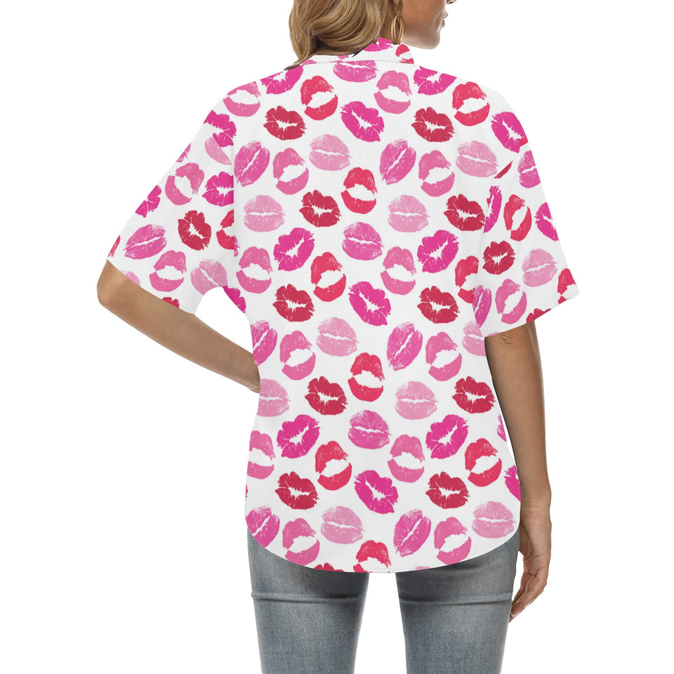 Lips Pattern Print Design 05 Women's All Over Print Hawaiian Shirt