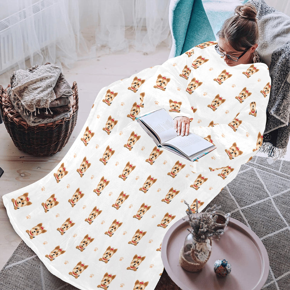 Yorkshire Terrier Pattern Print Design 03 Blanket Robe with Sleeves