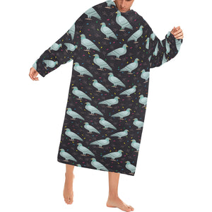 Pigeon Pattern Print Design 01 Blanket Robe with Sleeves