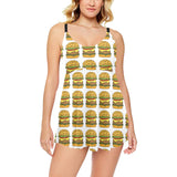 Hamburger Pattern Print Design 05 Chest Sexy Pleated Two Piece Swim Dress