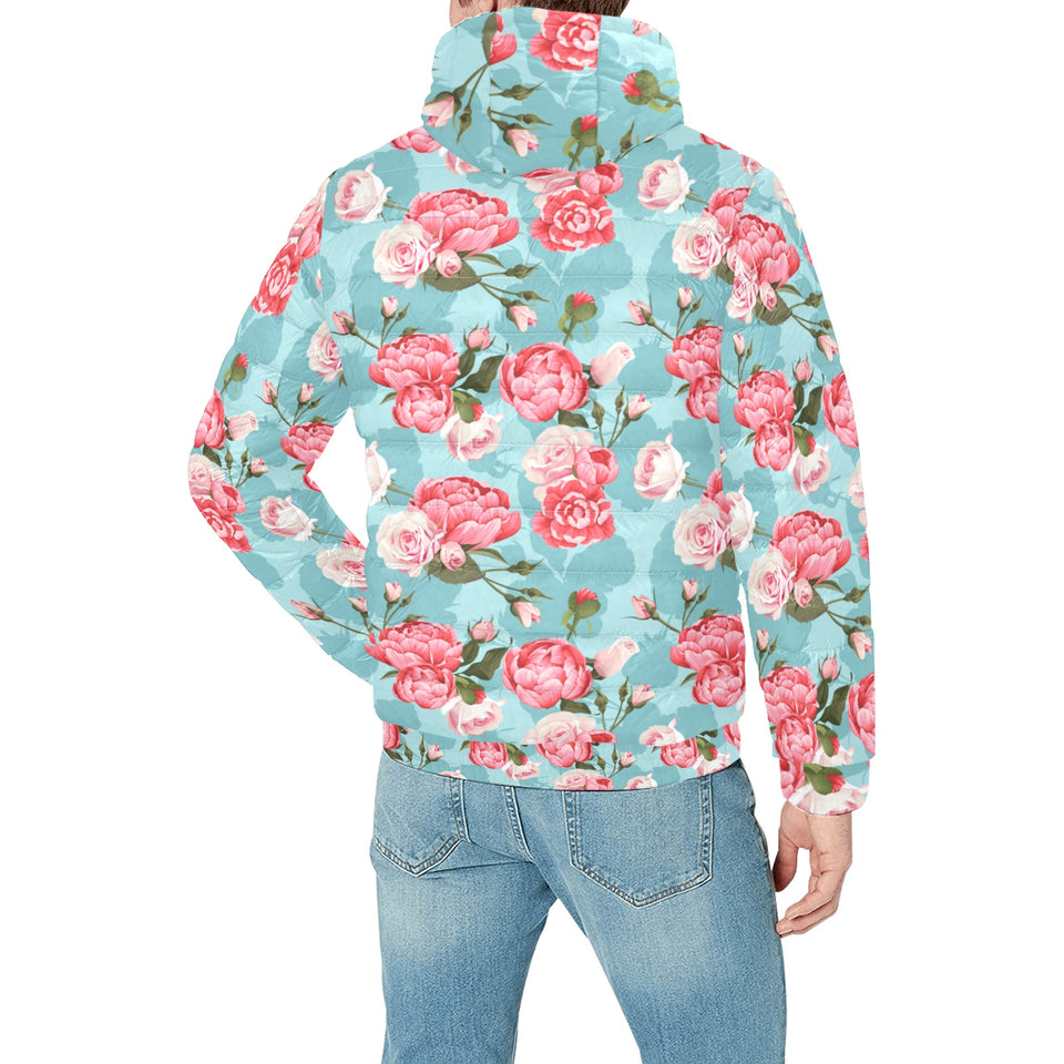 Rose Pattern Print Design 03 Men's Padded Hooded Jacket(ModelH42)