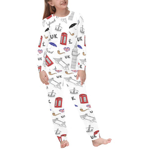 British Pattern Print Design 01 Kids' Boys' Girls' All Over Print Pajama Set