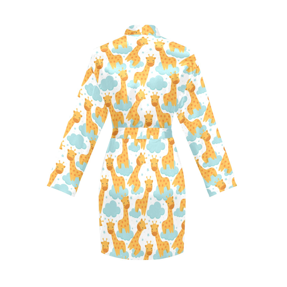 Giraffe Pattern Print Design 05 Women's Long Sleeve Belted Night Robe