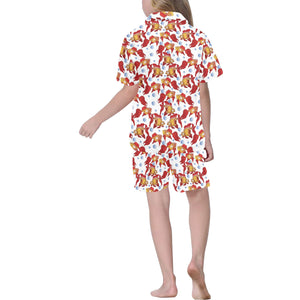 Goldfish Pattern Print Design 02 Kids' Boys' Girls' V-Neck Short Pajama Set