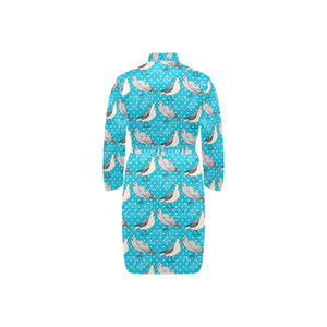 Seagull Pattern Print Design 02 Men's Long Sleeve Belted Night Robe