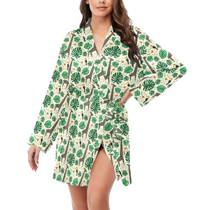 Giraffe Pattern Print Design 02 Women's Long Sleeve Belted Night Robe