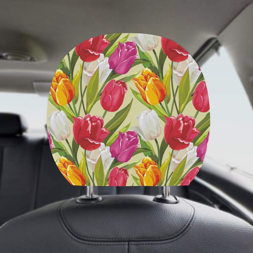 Colorful Tulip Pattern Car Headrest Cover