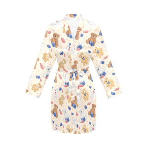 Teddy Bear Pattern Print Design 01 Women's Long Sleeve Belted Night Robe