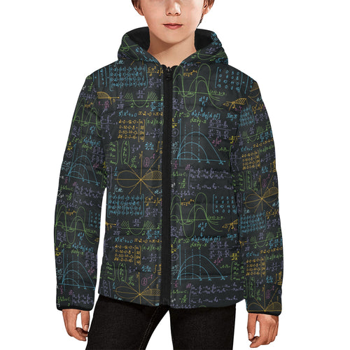 Math Pattern Print Design 04 Kids' Boys' Girls' Padded Hooded Jacket