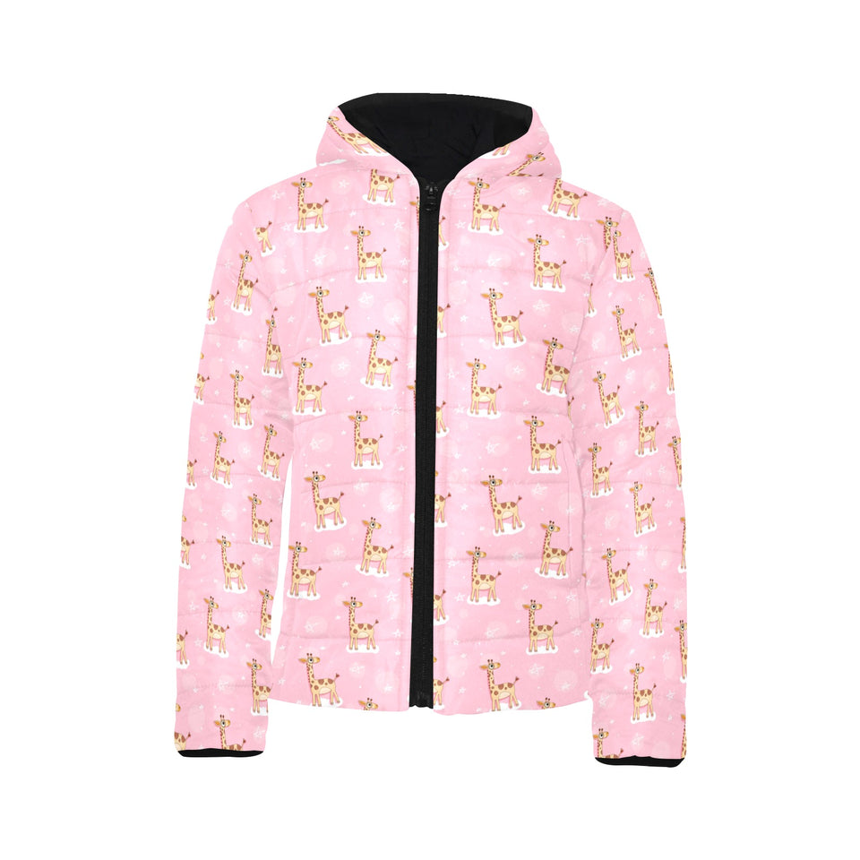 Giraffe Pattern Print Design 01 Kids' Boys' Girls' Padded Hooded Jacket