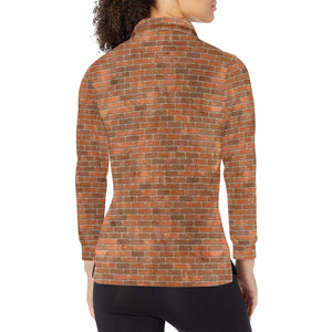 Brick Printed Pattern Print Design 04 Women's Long Sleeve Polo Shirt