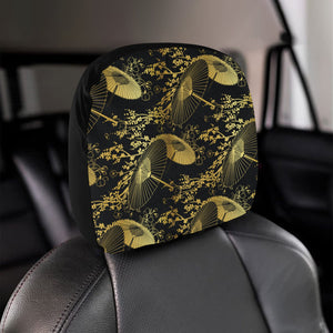 Gold Fan Flower Japanese Pattern Car Headrest Cover