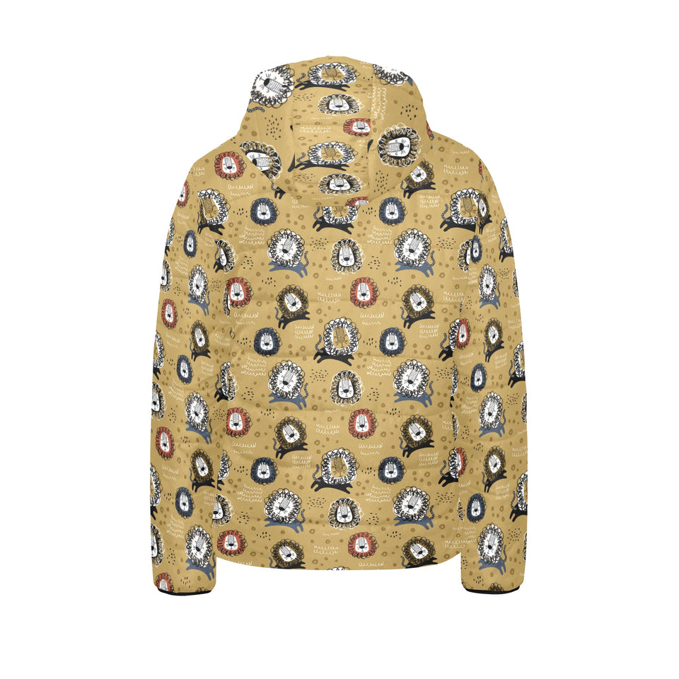 Lion Pattern Print Design 03 Kids' Boys' Girls' Padded Hooded Jacket