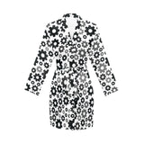 Gear Pattern Print Design 01 Women's Long Sleeve Belted Night Robe