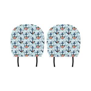 Anchor Flower Blue Stripe Pattern Car Headrest Cover