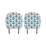 Anchor Flower Blue Stripe Pattern Car Headrest Cover