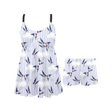 Swallow Pattern Print Design 03 Chest Sexy Pleated Two Piece Swim Dress