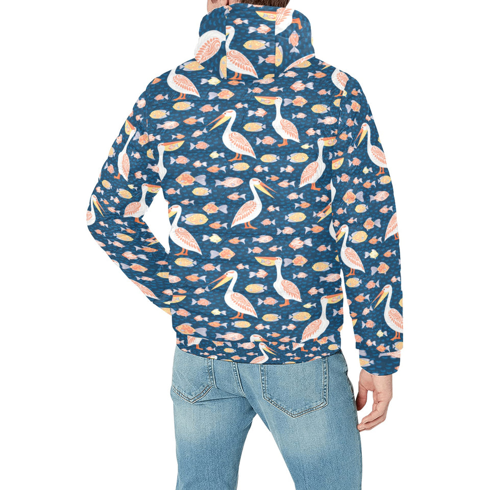 Pelican Pattern Print Design 01 Men's Padded Hooded Jacket(ModelH42)