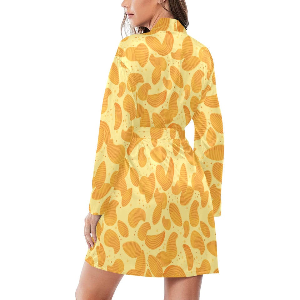 Potato Chips Pattern Print Design 04 Women's Long Sleeve Belted Night Robe