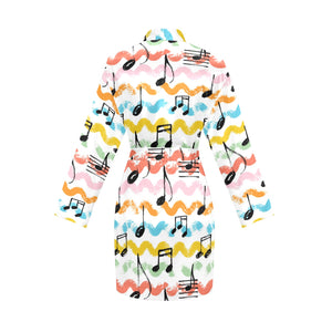 Music Notes Pattern Print Design 01 Women's Long Sleeve Belted Night Robe