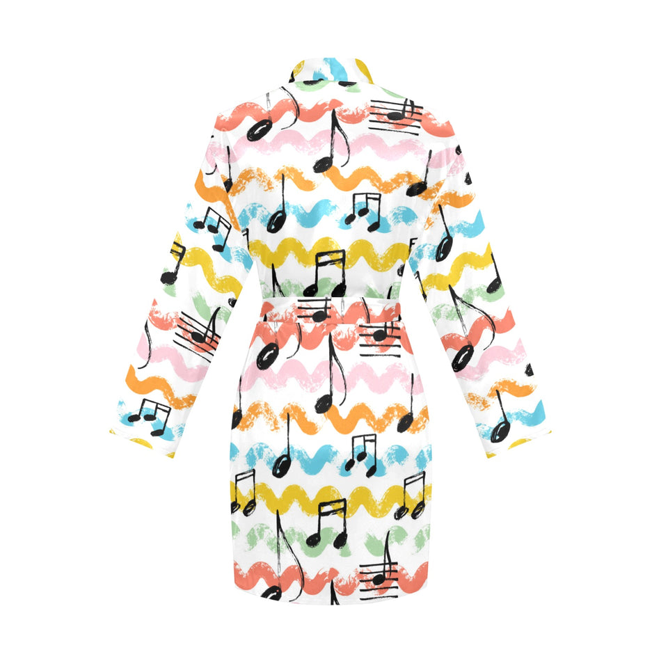 Music Notes Pattern Print Design 01 Women's Long Sleeve Belted Night Robe