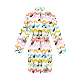 Music Notes Pattern Print Design 01 Women's Long Sleeve Belted Night Robe