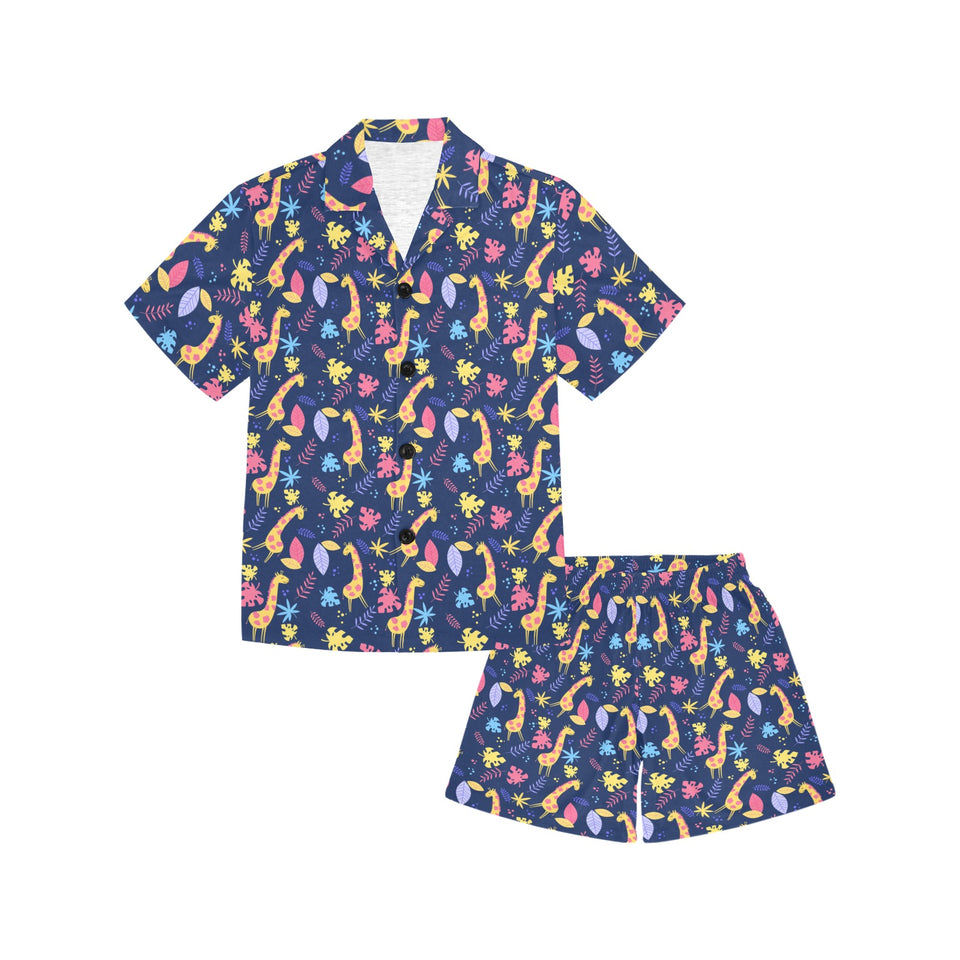 Giraffe Pattern Print Design 04 Kids' Boys' Girls' V-Neck Short Pajama Set