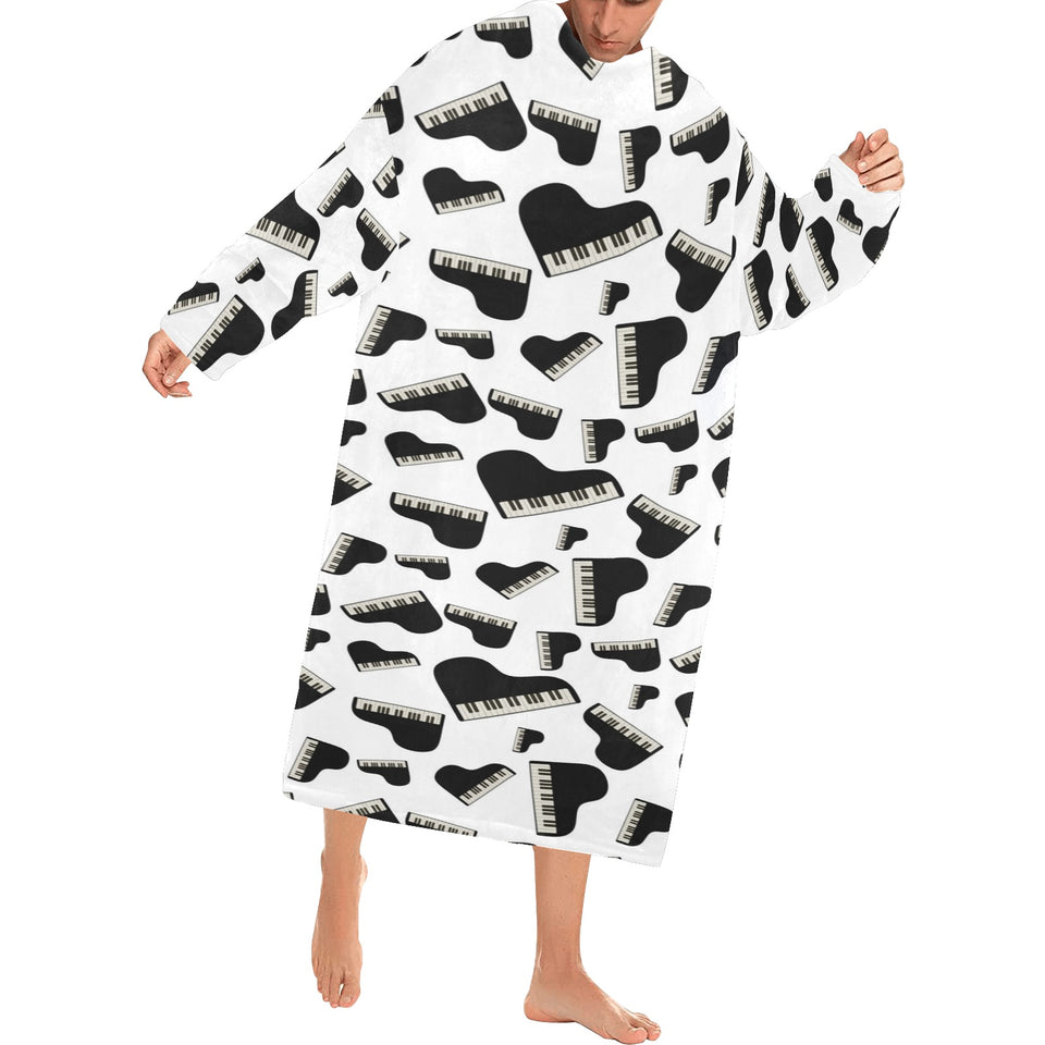 Piano Pattern Print Design 02 Blanket Robe with Sleeves