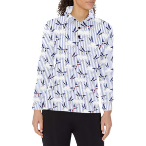 Swallow Pattern Print Design 03 Women's Long Sleeve Polo Shirt