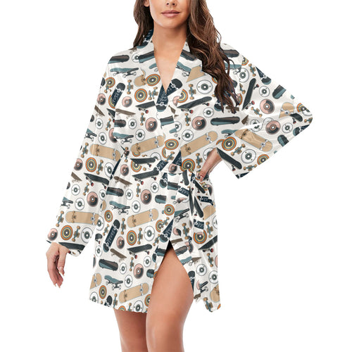 Skate Board Pattern Print Design 01 Women's Long Sleeve Belted Night Robe