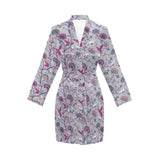 Hummingbird Pattern Print Design 04 Women's Long Sleeve Belted Night Robe