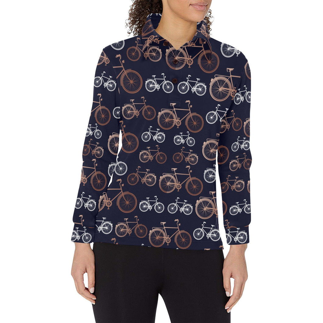 Bicycle Pattern Print Design 01 Women's Long Sleeve Polo Shirt