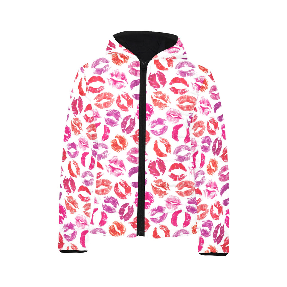 Lips Pattern Print Design 04 Kids' Boys' Girls' Padded Hooded Jacket