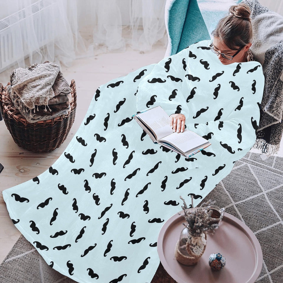 Mustache Beard Pattern Print Design 03 Blanket Robe with Sleeves