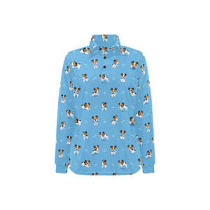 Jack Russel Pattern Print Design 04 Women's Long Sleeve Polo Shirt