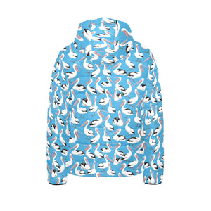 Pelican Pattern Print Design 04 Kids' Boys' Girls' Padded Hooded Jacket