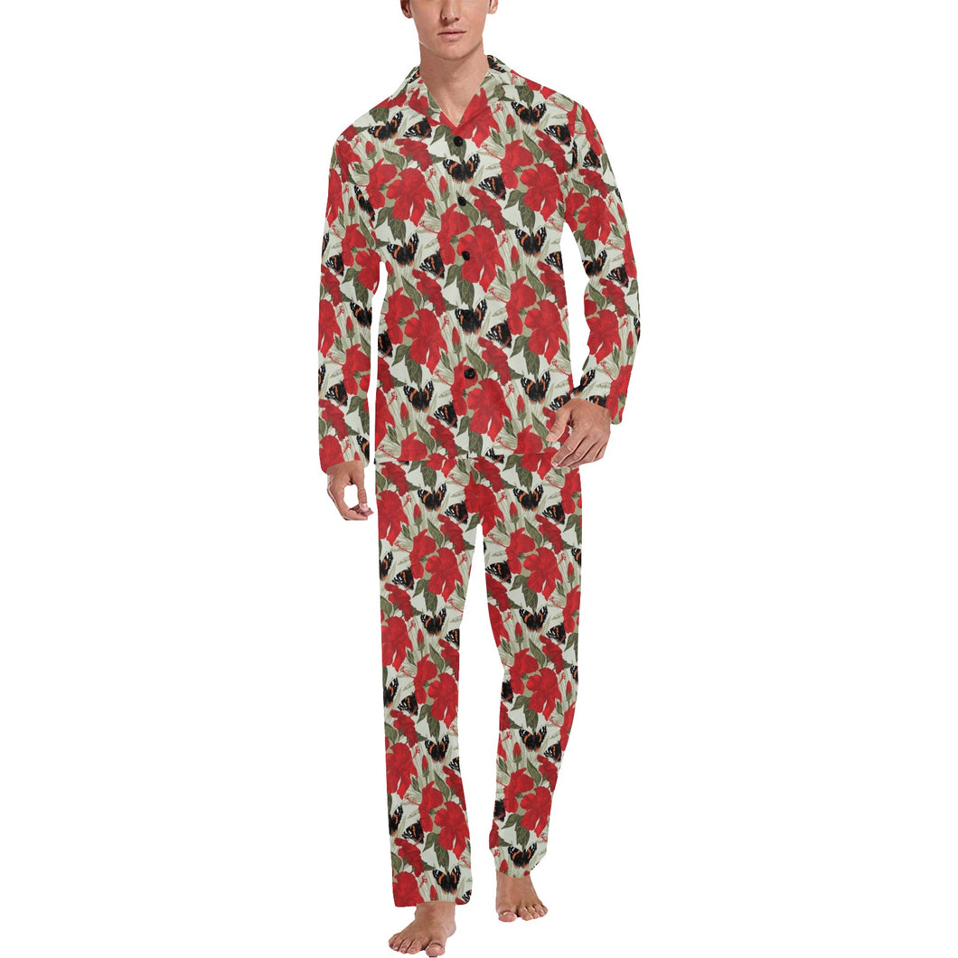 Hibiscus Pattern Print Design 04 Men's Long Pajama Set