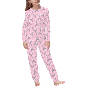 Eiffel Tower Pink Background Pattern Print Design Kids' Boys' Girls' All Over Print Pajama Set