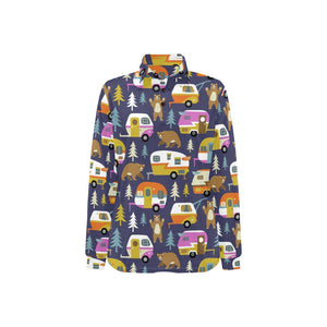 Camper Van Pattern Print Design 02 Women's Long Sleeve Polo Shirt