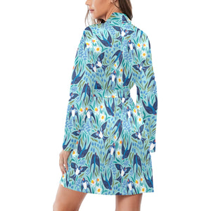 Swallow Pattern Print Design 05 Women's Long Sleeve Belted Night Robe