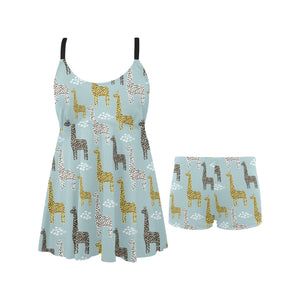 Giraffe Pattern Print Design 03 Chest Sexy Pleated Two Piece Swim Dress