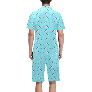 Piano Pattern Print Design 01 Men's V-Neck Short Pajama Set