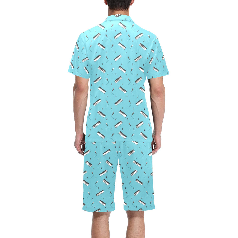 Piano Pattern Print Design 01 Men's V-Neck Short Pajama Set