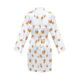 Pancake Pattern Print Design 03 Women's Long Sleeve Belted Night Robe