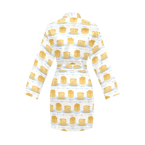 Pancake Pattern Print Design 01 Women's Long Sleeve Belted Night Robe