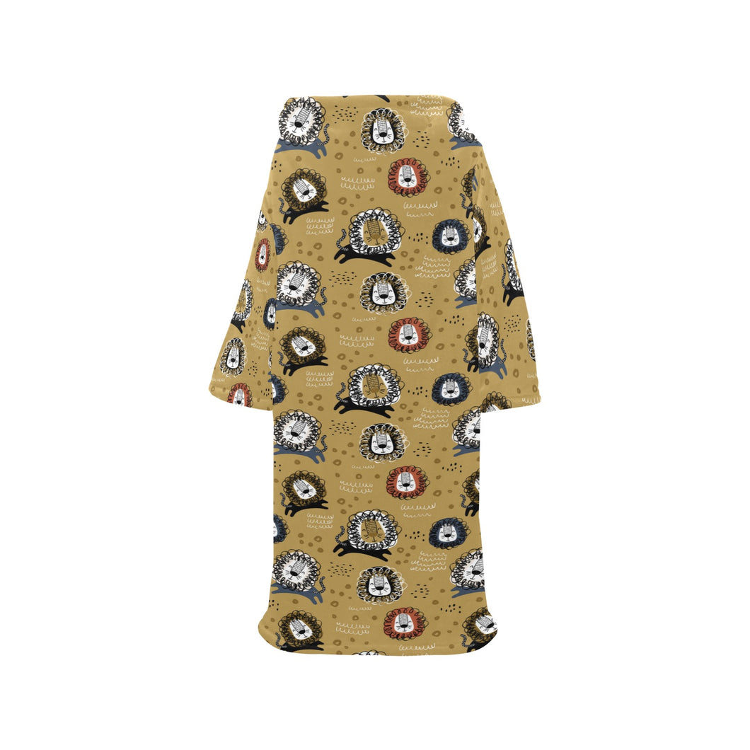 Lion Pattern Print Design 03 Blanket Robe with Sleeves